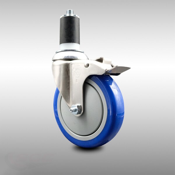 Service Caster 5 Inch 316SS Blue Poly Swivel 1-1/2 Inch Expanding Stem Caster Lock Brake SCC SCC-SS316TTLEX20S514-PPUB-BLUE-112 - main
